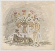 Drawing laurel with name day wishes for Maria Mickiewiczówna, with a self-portrait of the artist