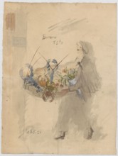 Name-day card for Maria Mickiewiczówna with a drawing depicting a self-portrait of the artist