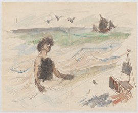 Letter to Maria Mickiewiczówna with a drawing self-portrait of the artist bathing in the sea,