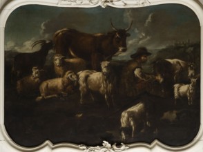 Shepherd's Scene with a Shepherd Milking a Goat, Roos, Philipp Peter 1657–1706. The overall tones
