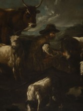 Shepherd's Scene with a Shepherd Milking a Goat, Roos, Philipp Peter 1657–1706. The overall tones