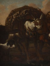 Shepherd's Scene with a Laden Donkey, Roos, Philipp Peter 1657–1706 painter. General tones of brown