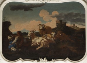 Shepherd Scene with a View of the Castle, Philipp Peter Roos 1657–1706. Multicolored composition