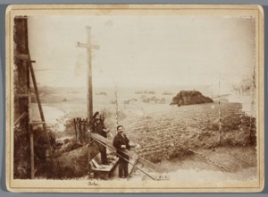 Painting the Raclawice Panorama: Tadeusz Popiel and Ludwig Boller standing with palettes on a