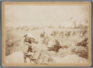 Painting the Raclawice Panorama: one of the painters Zygmunt Rozwadowski? standing on scaffolding