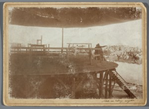 Painting the Raclawice Panorama: painters viewing from a central platform part of a canvas