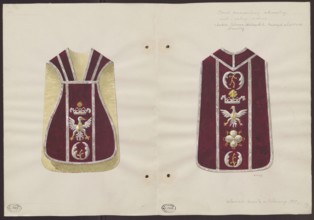 Siennica Masovian Voivodeship. A violin chasuble made of red velvet, with silver braid and earlier