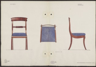 Mahogany chair from the furnishings of the Belweder Palace in 1915 — front, top and side views in a