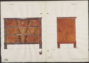 Mahogany chest of drawers from the furnishings of the Belweder Palace, front and side views at