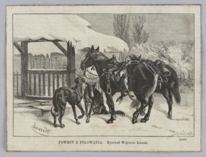 Returning from the hunt; 1874; painting reproduced as a press illustration; artist: Wojciech Kossak