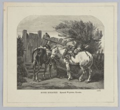 Cossack horses; painting and graphic reproduction by Wojciech Kossak 1856–1942, illustration