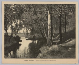 Forest retreat; painting by Walery Brochocki 1847–1923, woodcut by M. Rózanski fl. 1882–1889; press