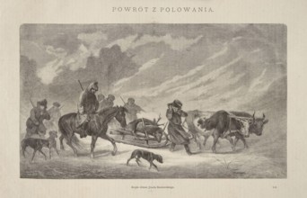 Reproduction of a painting: Józef Brodowski 1828–1900, Return from the Hunt; woodcut reproduction