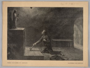 Reproduction of a painting: Kazimierz Broniewski ca. 1864-?, Before the altar of St. Barbara;