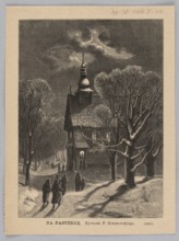 At the midnight mass; 1886. Illustration after Feliks Brzozowski 1836–1892, woodcut by Jan
