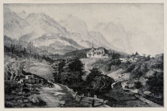 Reproduction of an engraving: Feliks Brzozowski 1836–1892, Mount Sinai; depiction of mountains and