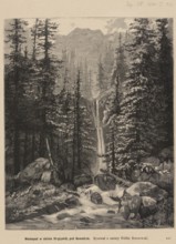 Waterfall in the Strazyska Valley under Giewont; 1880; drawing by Feliks Brzozowski 1836–1892,