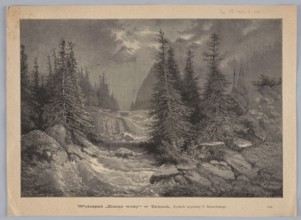 Cold Waters waterfall in the Tatra Mountains; illustration by Feliks Brzozowski 1836–1892,