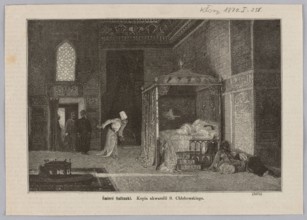 Watercolor reproduction of Stanislaw Chlebowski 1835–1884, Death of a Sultan, 1879. Reproduction of