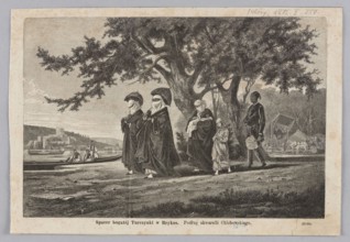Reproduction of a watercolor: Stanislaw Chlebowski 1835–1884, A walk of a rich Turkish woman in