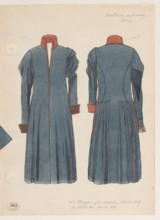 Cloth kontusz, Lithuania, ca. 1790 — front and back views in 1:5 scale; watercolor and drawing,