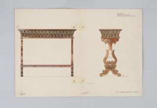 Mahogany jardiniere, Warsaw product by Jan Jakub Simmler — side and front views in a scale of 1:5,