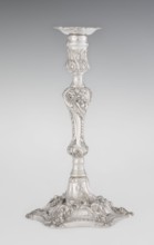 Single-candle candlestick by William Cafe fl. 1757–ca. 1802, silver, rococo George II style,