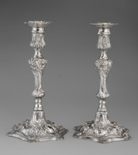 Single-candle candlestick by William Cafe fl. 1757–ca. 1802, rococo; silver. Rocaille ornament;