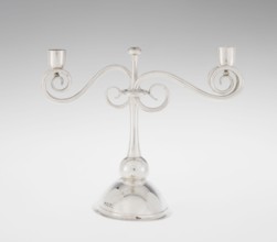 Two-candle candlestick by William Leuchars fl. 1876–1888, Leuchars & Son London, goldsmith's firm,