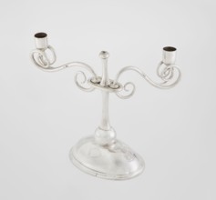 Two-candle candlestick by William Leuchars fl. 1876–1888, Leuchars & Son London; goldsmith's firm,