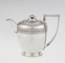 Teapot by John Emes fl. 1796–1808, goldsmith. Ovoid Georgian/George III teapot on a circular base