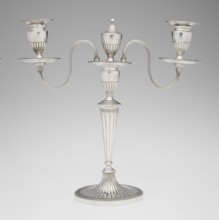Two-candle candelabrum by Charles Hougham fl. 1769–1793. Two-armed candelabrum on an oval foot,