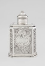 Tea caddy by Nash Bowles fl. 1720–ca. 1725, goldsmith. Rococo style; cuboid tea caddy with a