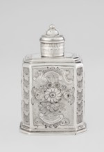 Tea caddy, Nash, Bowles fl. 1720–ca. 1725 goldsmith; rococo; tea accessory; cuboid tea caddy with