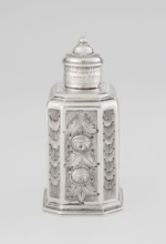 Tea caddy, Nash, Bowles fl. 1720–ca.1725 goldsmith; rococo style; tea accessory; cuboid tea caddy