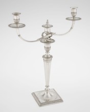 Classicist two-armed candelabra by John Schofield fl. 1776–1796, goldsmith;