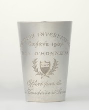 Art Nouveau conical mug by Jezler & Co. Schaffhausen; silversmith; est. 1822. Relief ornament of