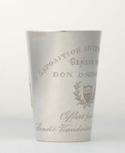 Art Nouveau conical mug by Jezler & Co Schaffhausen; silversmith; est. 1822. Relief ornament of