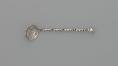Souvenir spoon, souvenir spoon with a scoop made of a 10-soldo coin with an image of Pope Pius IX