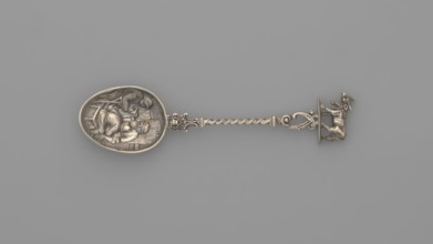 Souvenir spoon, Paderewski, Ignacy Jan 1860-1941, rural scenes, genre scenes, cows, peasants.