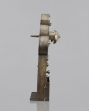 Four-bolt door lock with key missing. 17th century. Baroque style; metalwork. Rectangular plate