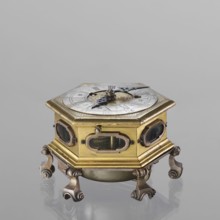 Tiled clock, Michael Gugenmus 1705–1775 watchmaker; rococo style with Regency ornament; table tiled