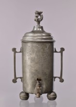 Watering can of the carpenters' guild, probably Warsaw, cylindrical, supported by three balls, a