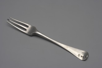 Three-pronged fork by Emmanuel I Ellerholtz active from 1758, died 1800, goldsmith, 1770.