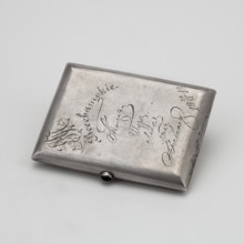 Cigarette case, scrap metal, Art Nouveau style, decorated with bats. Rectangular cigarette case