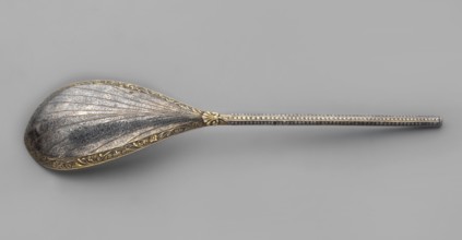 Baroque spoon, baroque style, plant ornament, pearling, cutlery. Baroque spoon with a