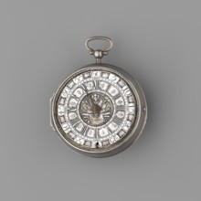 Pocket watch by Isaac Angot fl. ca. 1698–1723. Smooth hemispherical case; silver dial with Roman