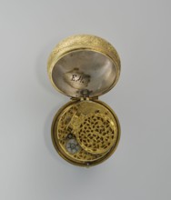 Pocket watch by Jacques Marcet fl. ca. 1725–ca. 1750. Gilded silver pocket watch, almost spherical,