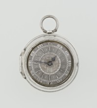 Pocket watch by John Bushman 1692–1720, c. 1700. Silver pocket watch in three cases: outer