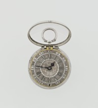 Pocket watch by John Bushman 1692–1720. Silver pocket watch in three cases: outer case covered with